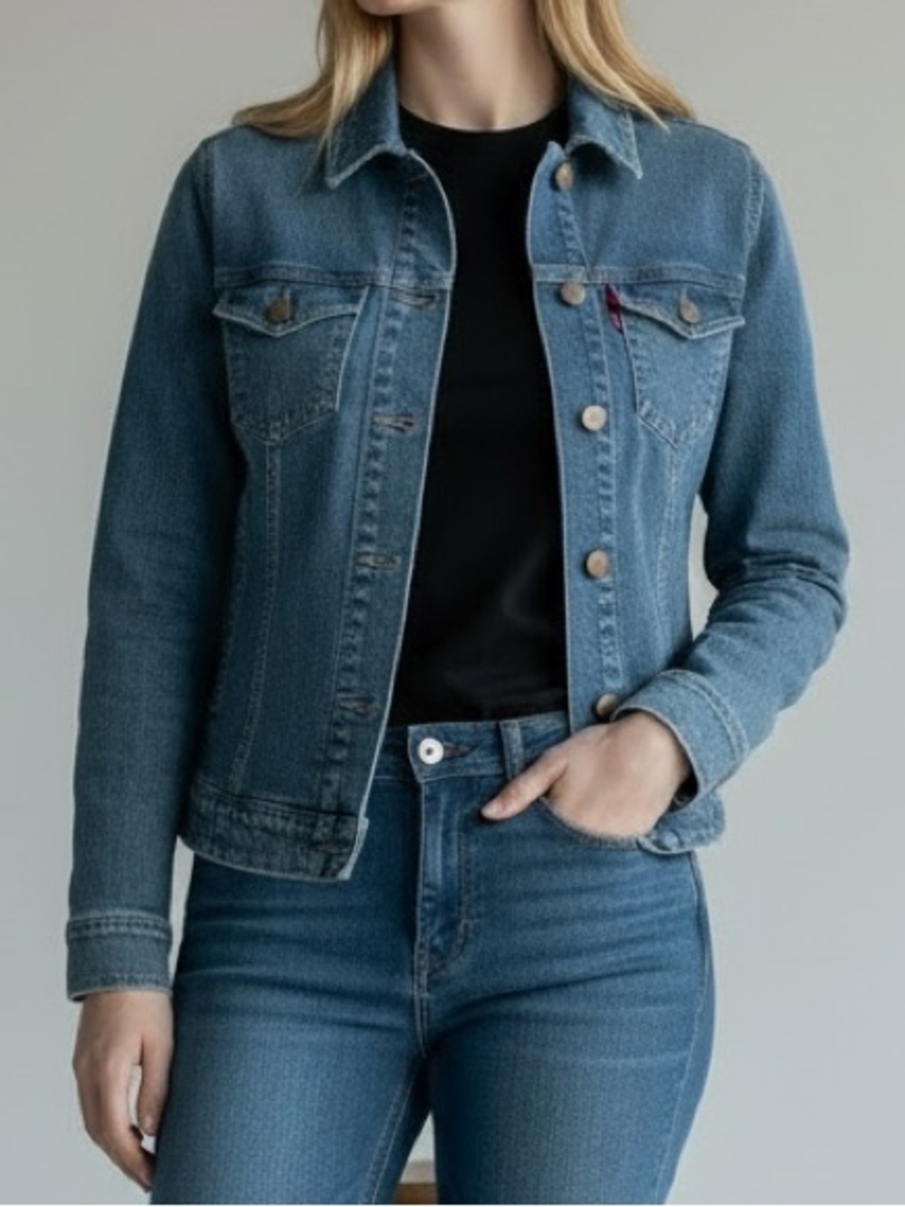 FREE PEOPLE BLUE DENIM ROUND HEM JACKET XS